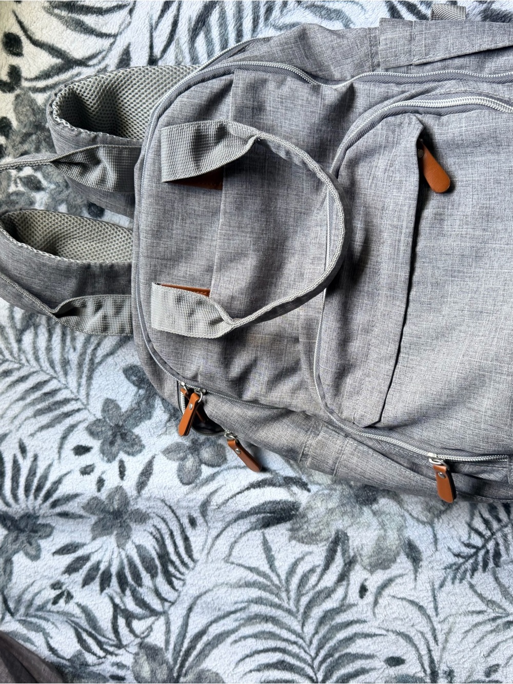 Target Gray Men's Backpack with Brown Leather Accents